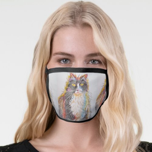 Tabby Cat cats Pencil Drawing animal Face Mask