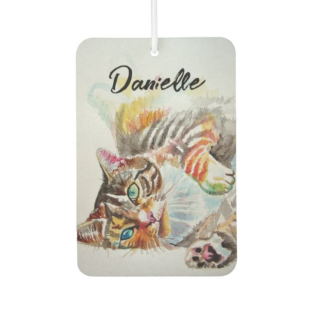 Tabby Cat cats pet art Watercolor Ladies  Air Freshener (Front)