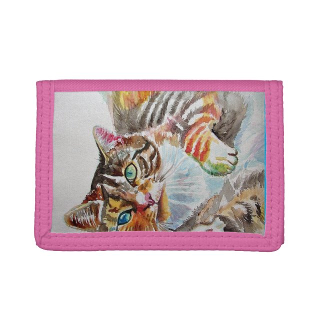 Tabby Cat cats pet art Watercolor Ladies Wallet (Front)
