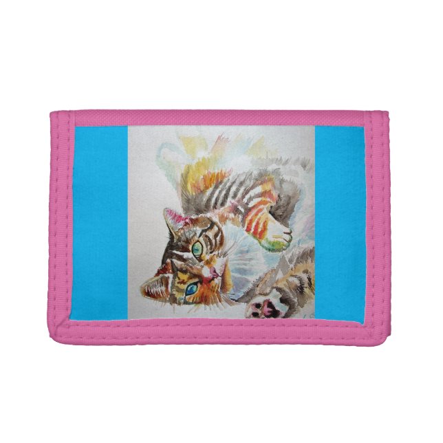 Tabby Cat cats pet art Watercolor Ladies Wallet (Front)
