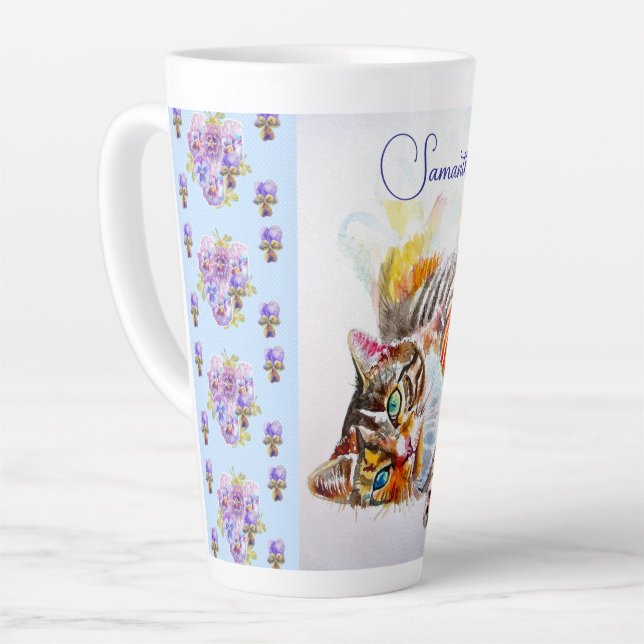 Tabby Cat Cats Watercolor Womans Name Latte Mug (Left Angle)