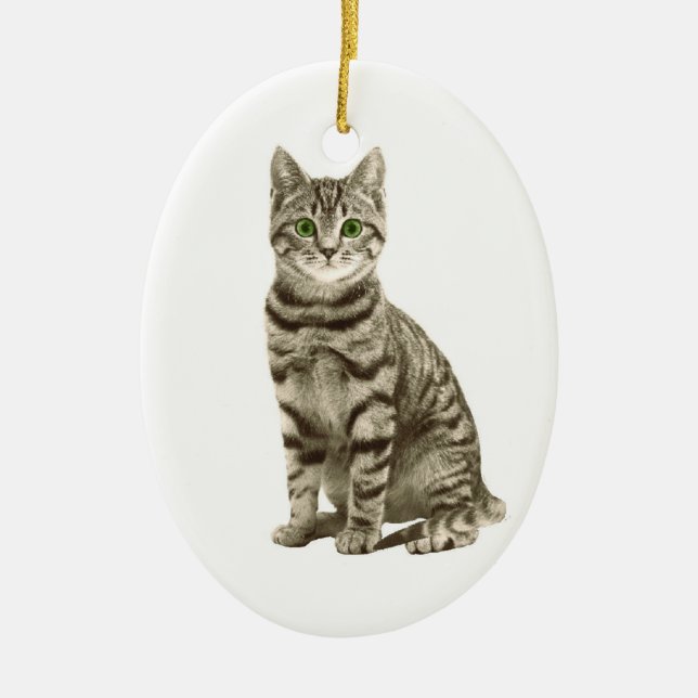 Tabby Cat Ceramic Ornament (Front)