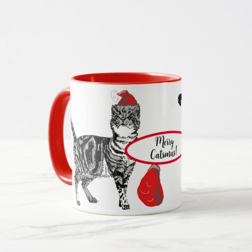 Tabby Cat Christmas Cats Red White Funny Mug