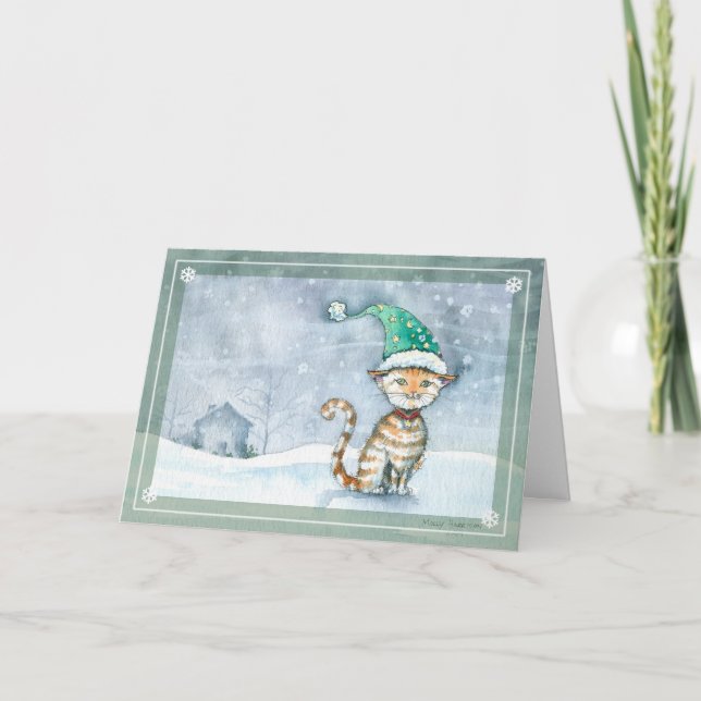 Tabby Cat Christmas Holiday Card by Molly Harrison (Front)