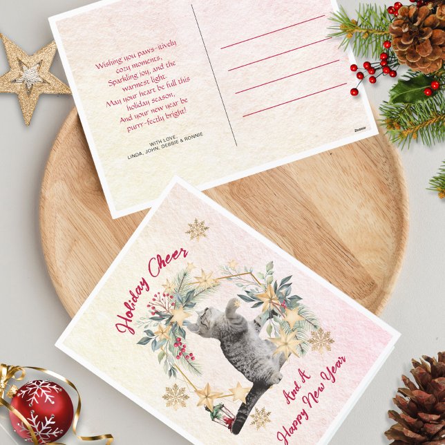 Tabby Cat Christmas Postcard – Snowy Wreath Design (Creator Uploaded)