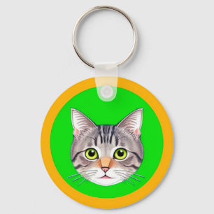 🐱 Tabby Cat Circle Frame Cute Pet Keychain 🔑