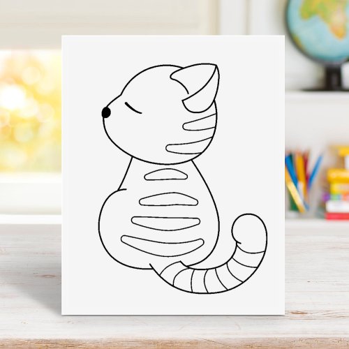 Tabby Cat Coloring Page Rubber Stamp