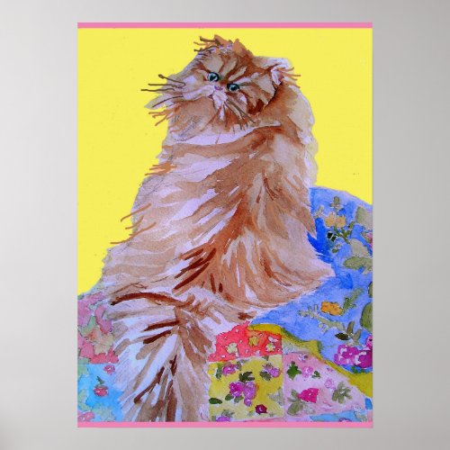 Tabby Cat Cute Cats  Colourful Quilt Poster