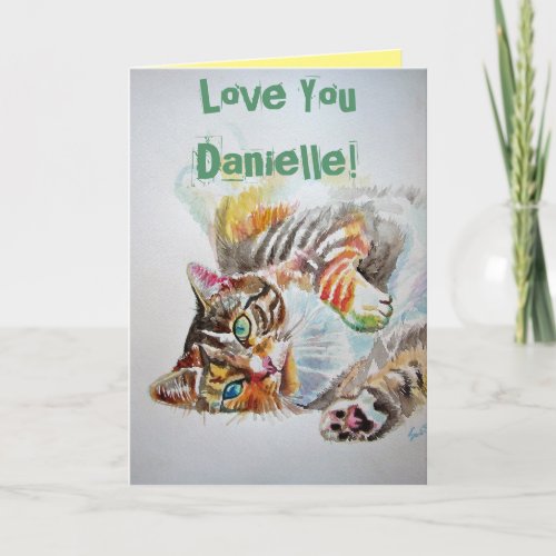 Tabby Cat Cute Cats Love Watercolour Birthday Card