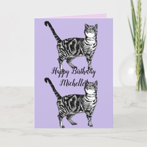 Tabby Cat Cute Cats Pink Art Drawing Birthday Card