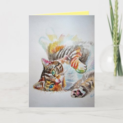 Tabby Cat Cute Cats Watercolour Birthday Card