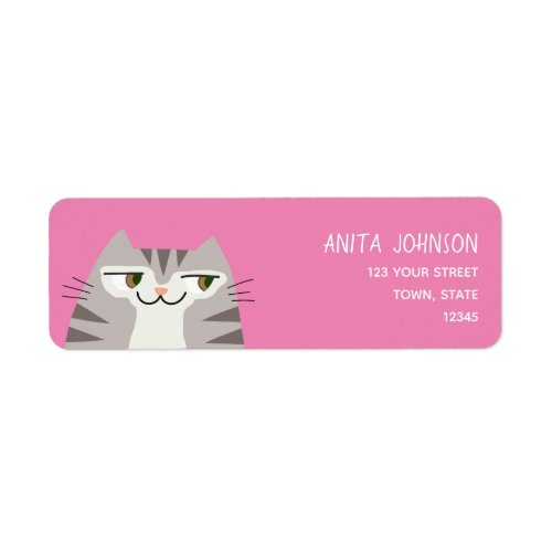 Tabby Cat Cute Pink Return Address Label