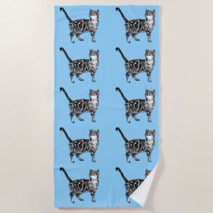 Tabby Cat Cute Pretty Blue Kids Cats Watercolor Beach Towel
