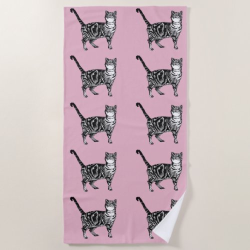 Tabby Cat Cute Pretty Pink Girls Cats Watercolor Beach Towel