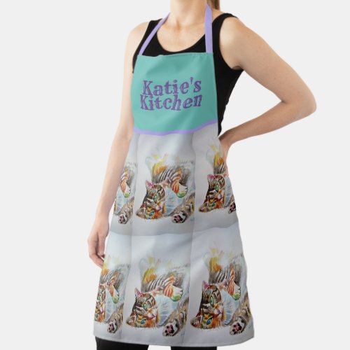 Tabby Cat Cute Watercolor Cats pet Animal Apron