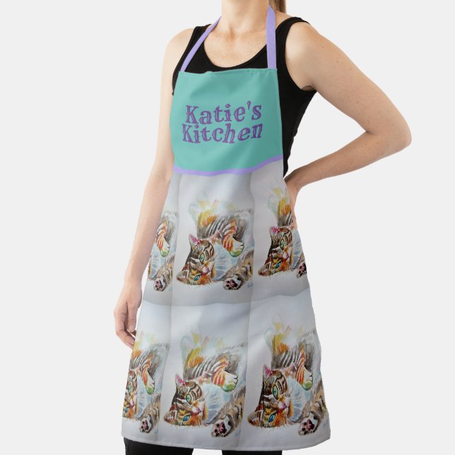 Tabby Cat Cute Watercolor Cats pet Animal Apron (Insitu)