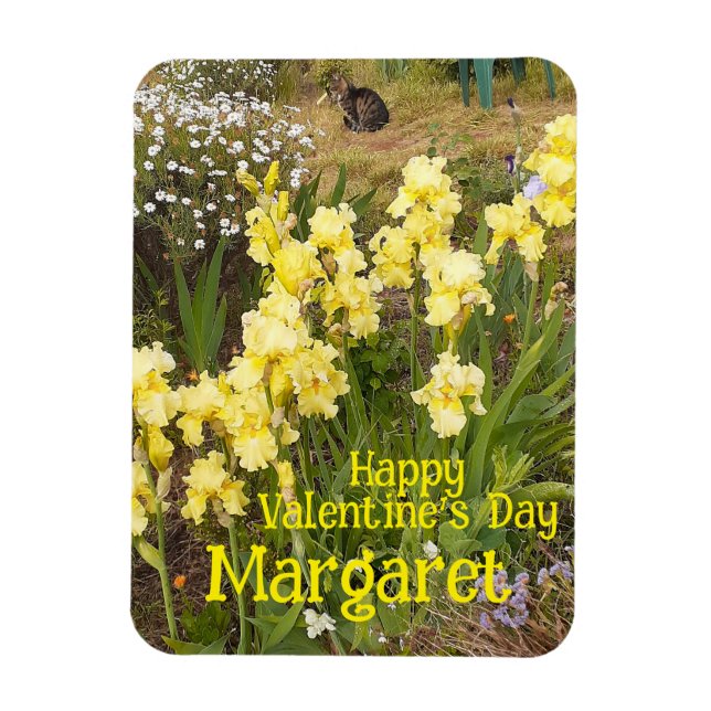 Tabby Cat Cute Yellow Iris Valentines Wifes Name Magnet (Vertical)