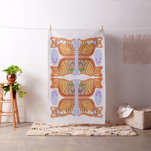 Tabby Cat Dancing Mice Pillow Mirror Images Fabric