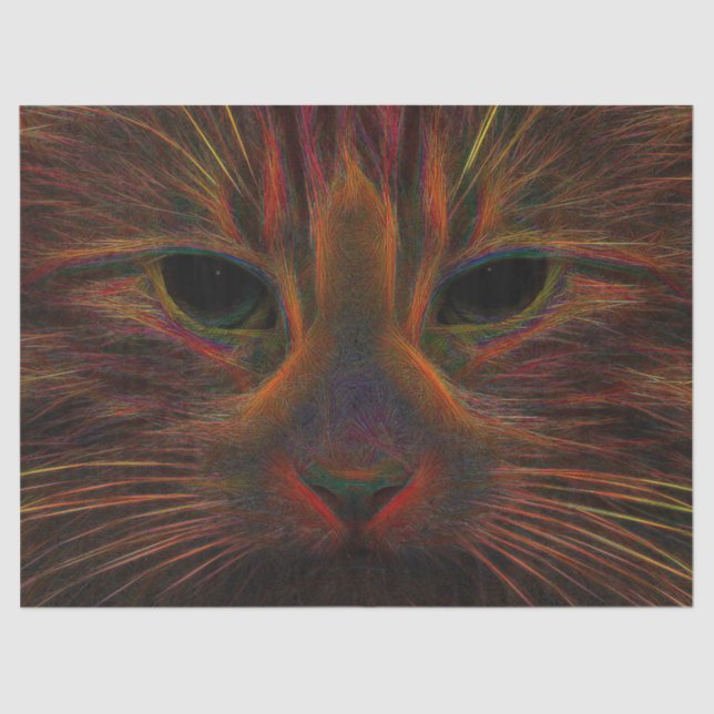 Tabby Cat Design Orange Copper Black Close Up Tissue Paper (Front)
