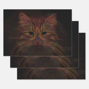 Tabby Cat Design Orange Copper Black Photo Art Wrapping Paper Sheets