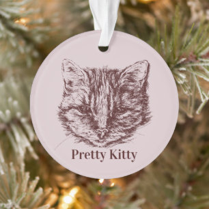 Tabby Cat Drawing Custom Color Personalized Name Ornament
