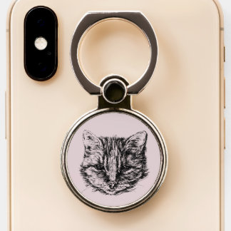 Tabby Cat Drawing Custom Color Phone Ring Stand