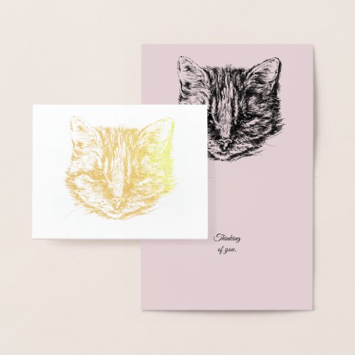 Tabby Cat Drawing Thinking of You Foil Card