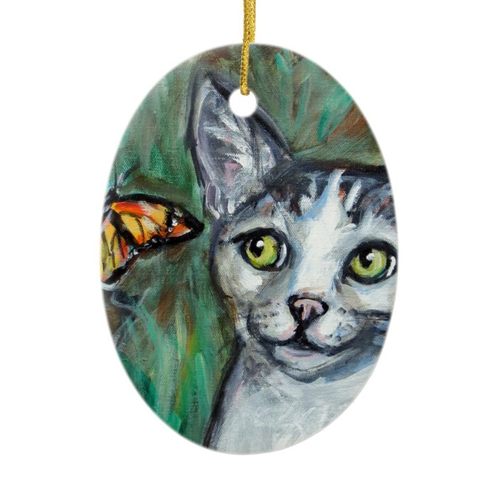 Tabby Cat eyes monarch butterfly Christmas Tree Ornaments