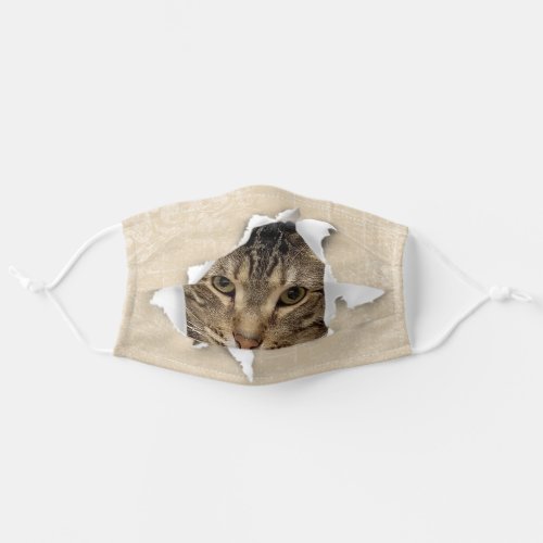 tabby cat face in hole adult cloth face mask