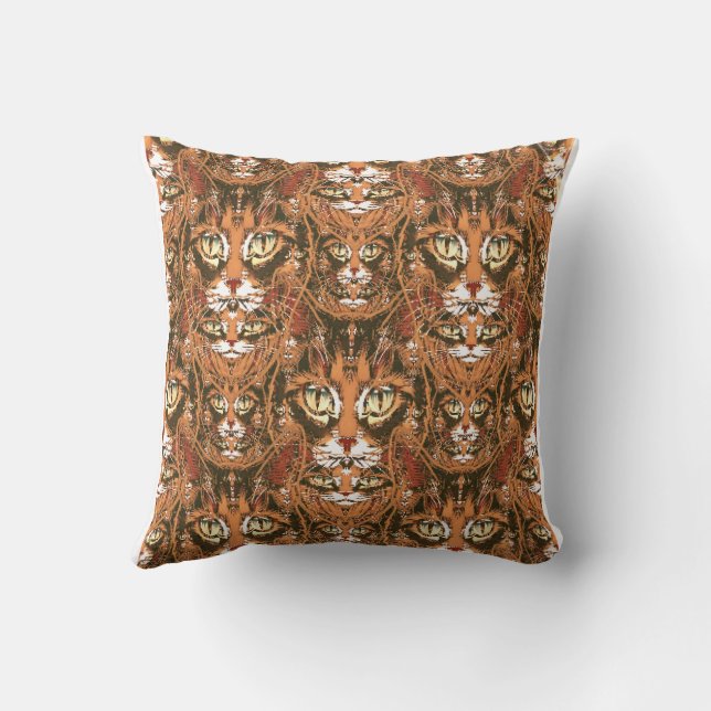 tabby cat face pattern throw pillow (Back)