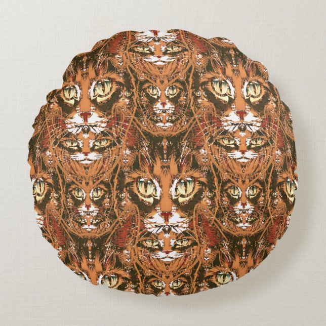 tabby cat facw pattern round pillow (Front)