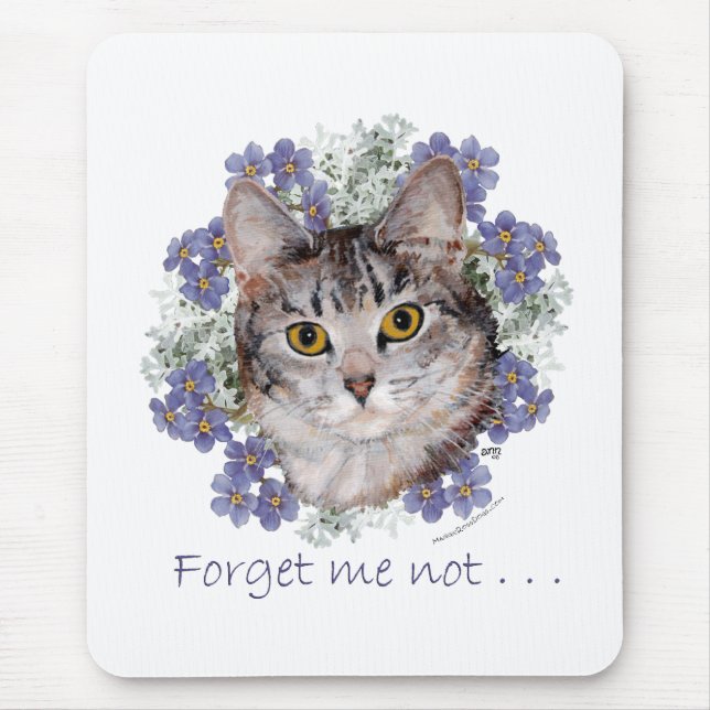Tabby Cat Forget-Me-Not Mouse Pad (Front)
