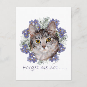 Tabby Cat Forget-Me-Not Postcard