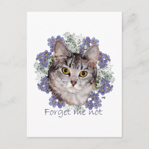 Tabby Cat Forget Me Not Postcard