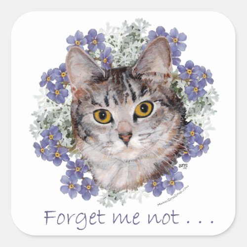 Tabby Cat Forget_Me_Not Square Sticker