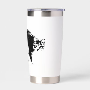 Tabby Cat Full‑Body Black & White Art Mug Insulated Tumbler