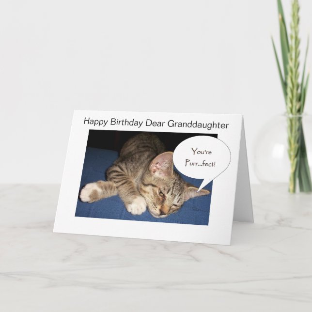Tabby Cat Granddaughter Personalised Birthday Card (Front)
