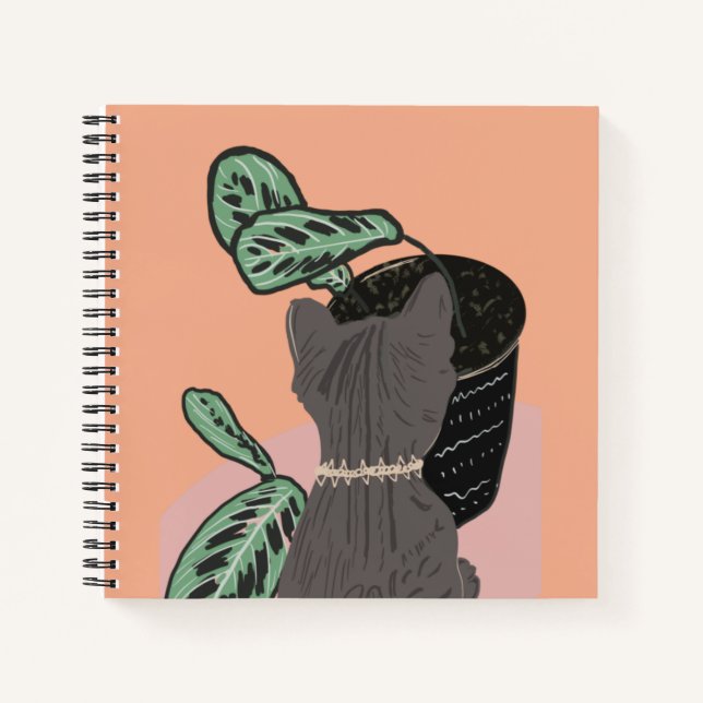 Tabby Cat Gray Plants  Notebook (Front)