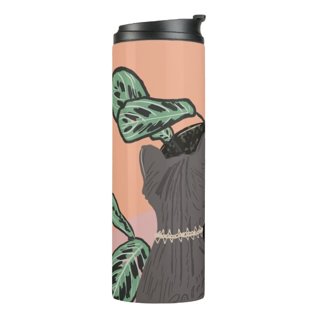 Tabby Cat Gray Plants   Thermal Tumbler (Rotated Left)