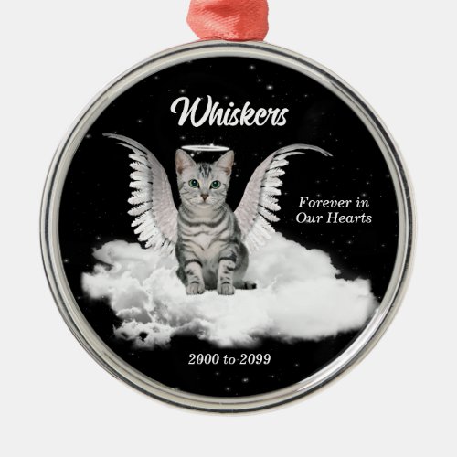 Tabby Cat Guardian Angel Pet Memorial Metal Ornament