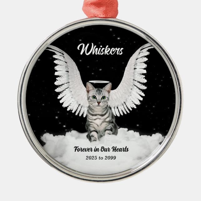 Tabby Cat Guardian Angel Pet Memorial Metal Ornament (Front)