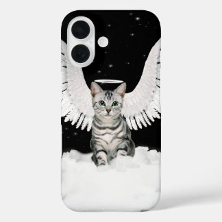 Tabby Cat Guardian Angel with Wings iPhone 16 Case