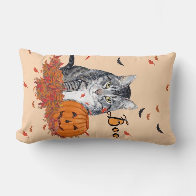Tabby Cat Halloween Lumbar Pillow (Front)