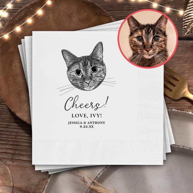 Tabby Cat Hand Drawing Personalized Cheers Napkins (Creator Uploaded)