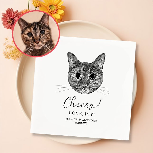 Tabby Cat Hand Drawing Personalized Cheers Napkins (Creator Uploaded)