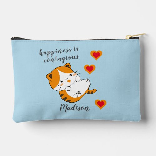 Tabby Cat Happiness is Contagious Personalized Accessory Pouch