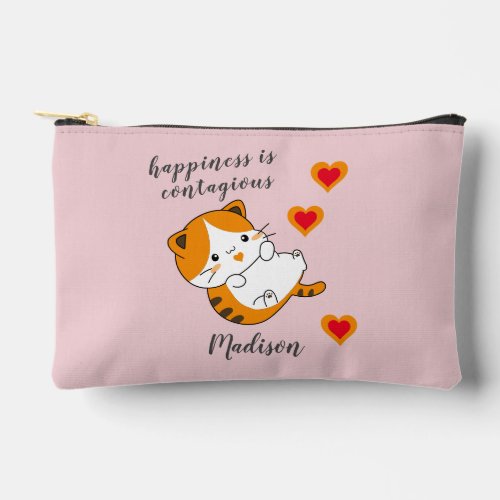 Tabby Cat Happiness is Contagious Personalized Accessory Pouch