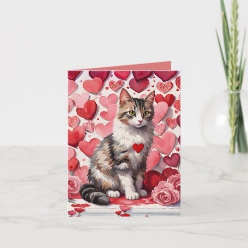 Tabby Cat  Hearts Valentines Day Card