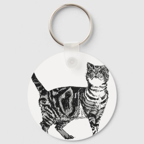 Tabby Cat illustration Cute Cats Tabbies Gift Keychain
