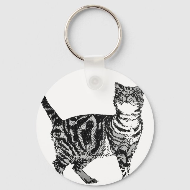Tabby Cat illustration Cute Cats Tabbies Gift Keychain (Front)